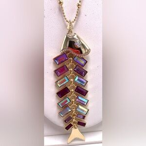 Betsey‎ Johnson Glitter Reef Fishbone Gold and Purple Necklace